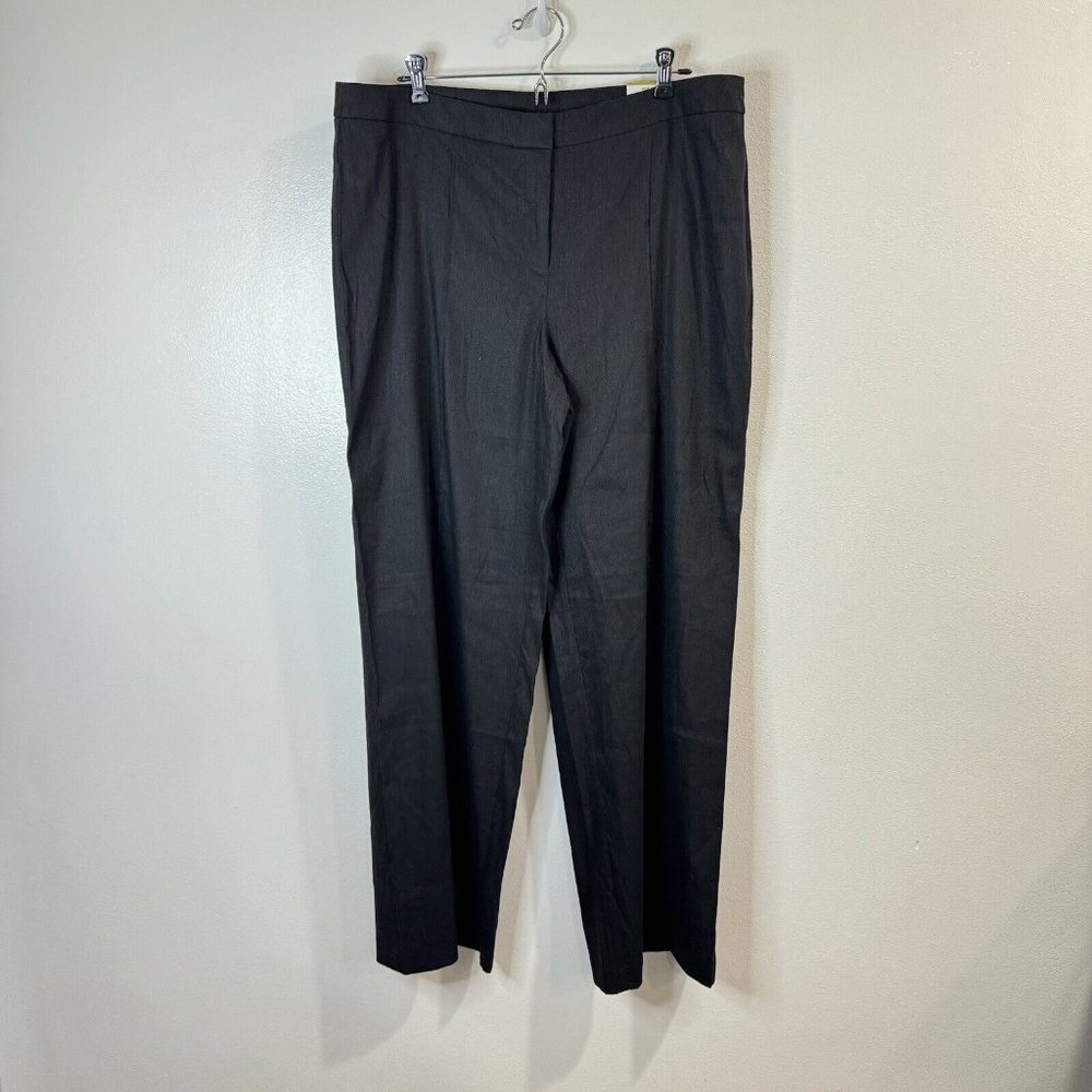 NWT Alfani Wide Leg Linen Pants Black Size 14 Trousers Mid Rise Pleated Straight